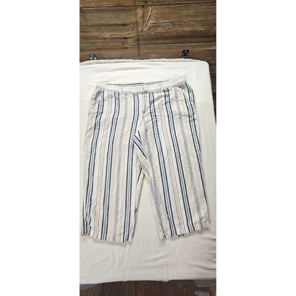 Liz Claiborne Classic Striped Linen Blend Cropped Pants Blue Pink‎ Tan XL